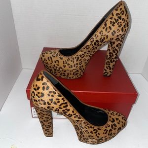Preown RED Saks Fifth Avenue Ramona Leopard Platform Pumps Size 37 (6.5)